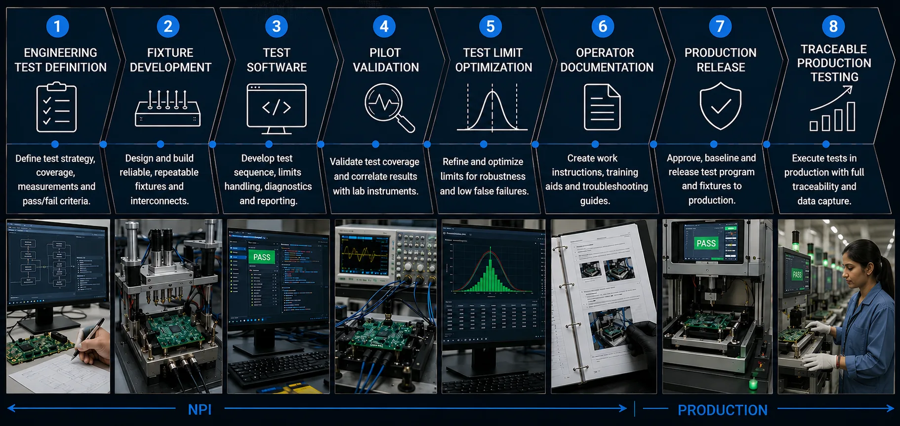 Functional test development and handoff from NPI to PCB production