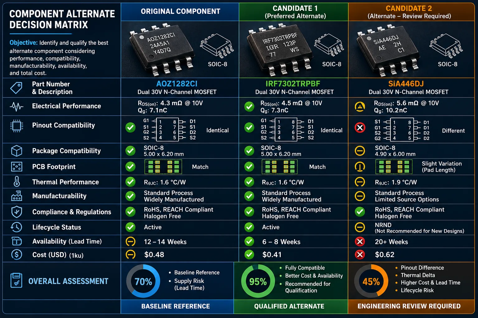 Engineering decision matrix for qualifying alternate electronic components