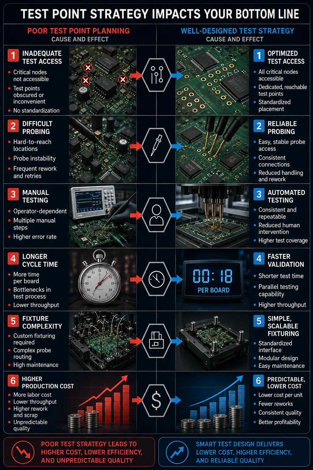 Impact of PCB test point design on manufacturing testing cost