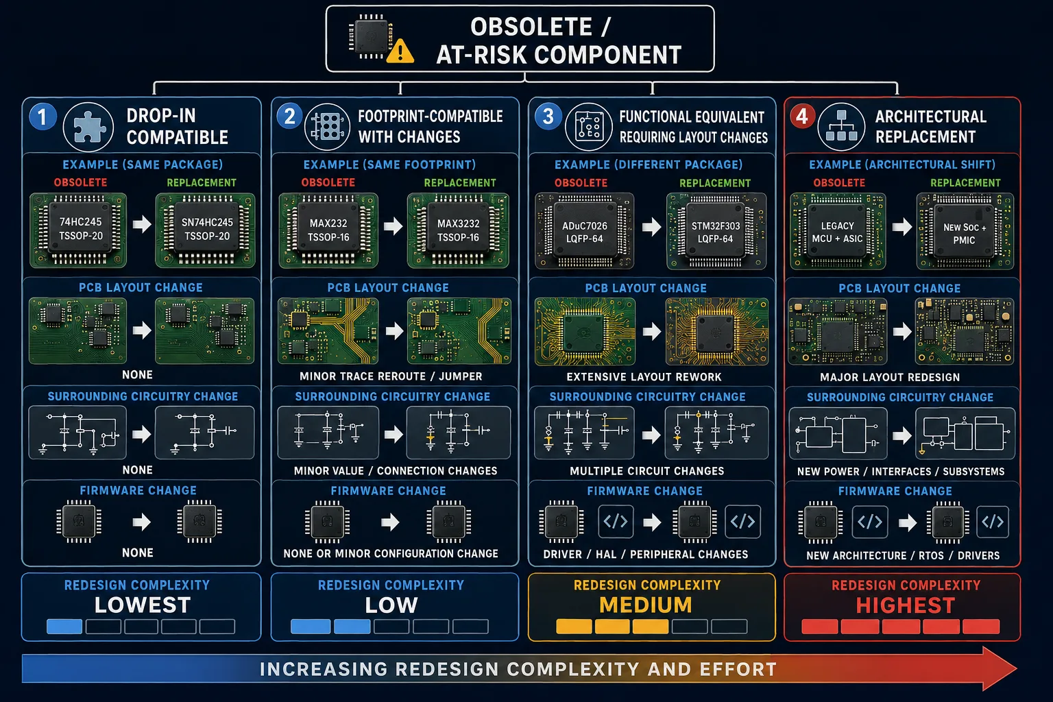 Decision tree for replacing obsolete components during legacy PCB redesign