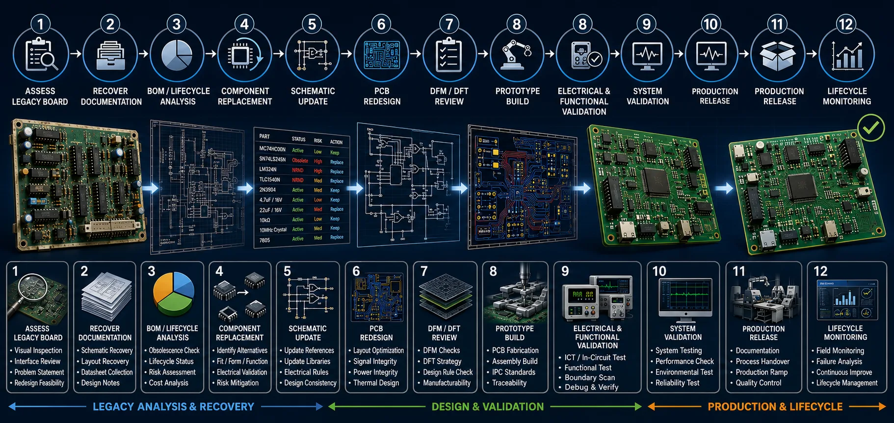 Complete legacy PCB redesign workflow from assessment to production release