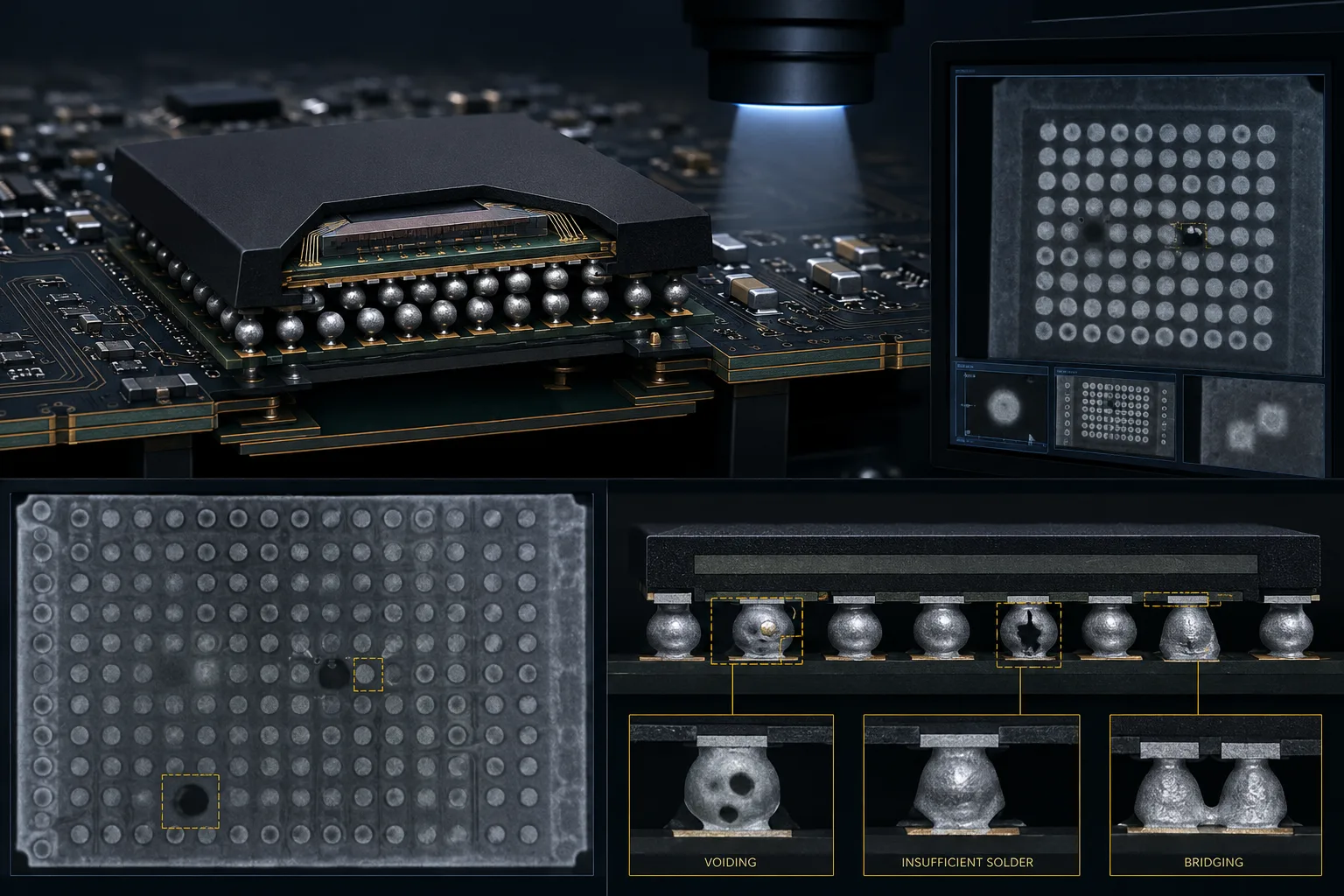 X-ray inspection of hidden BGA solder joints on PCB assembly