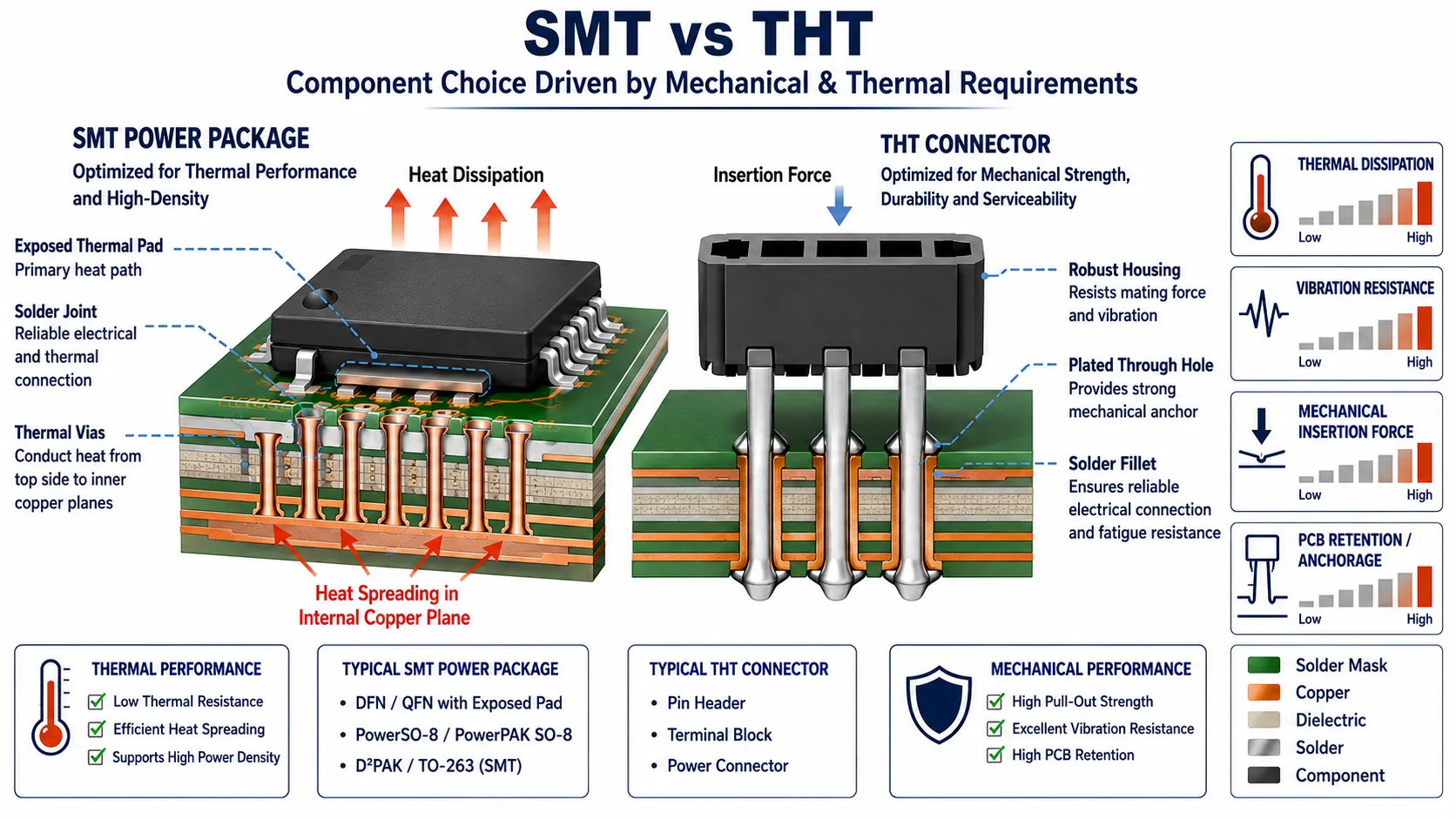 MECHANICAL AND THERMAL DECISIONComponent mounting technology should be selected according to electrical, thermal and mechanical requirements rather than package preference alone.
